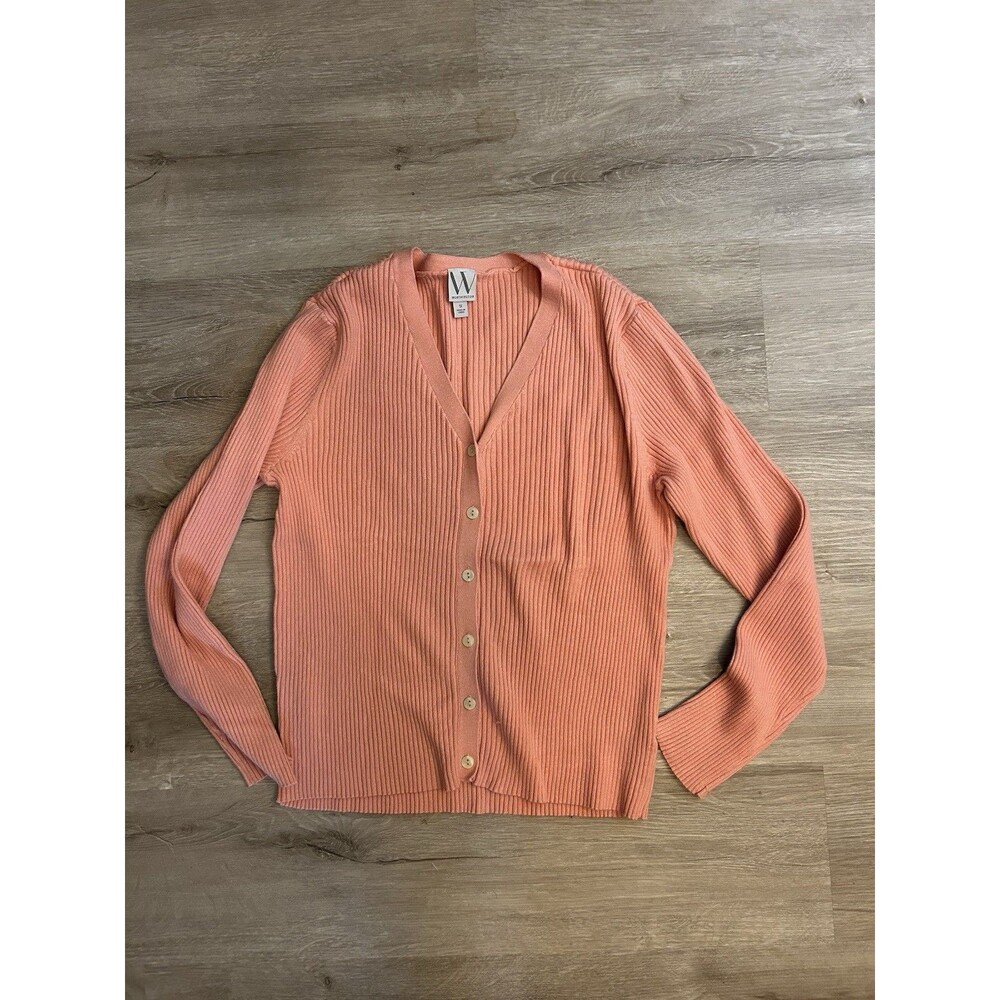 Worthington Peach Ribbed Button Front Cardigan Sweater Women’s 1X Soft Chic - Picture 9 of 13